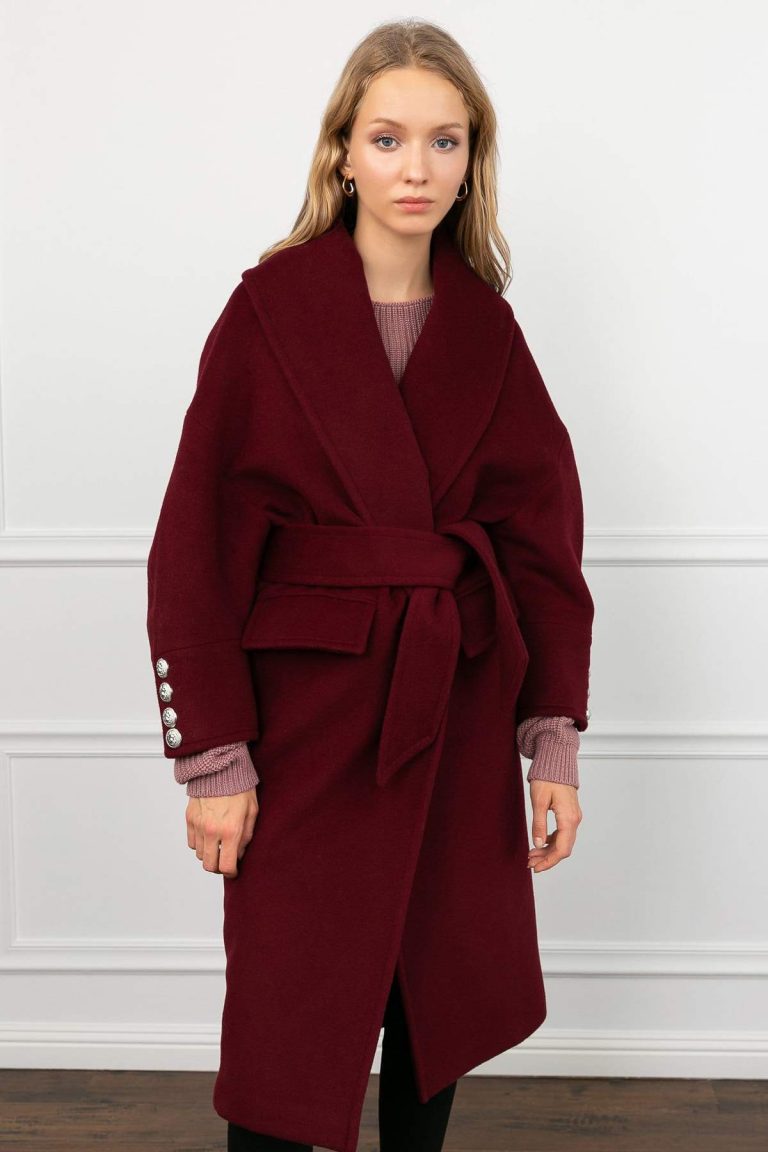 Baroque Burgundy Wrap Coat Ande Andrea